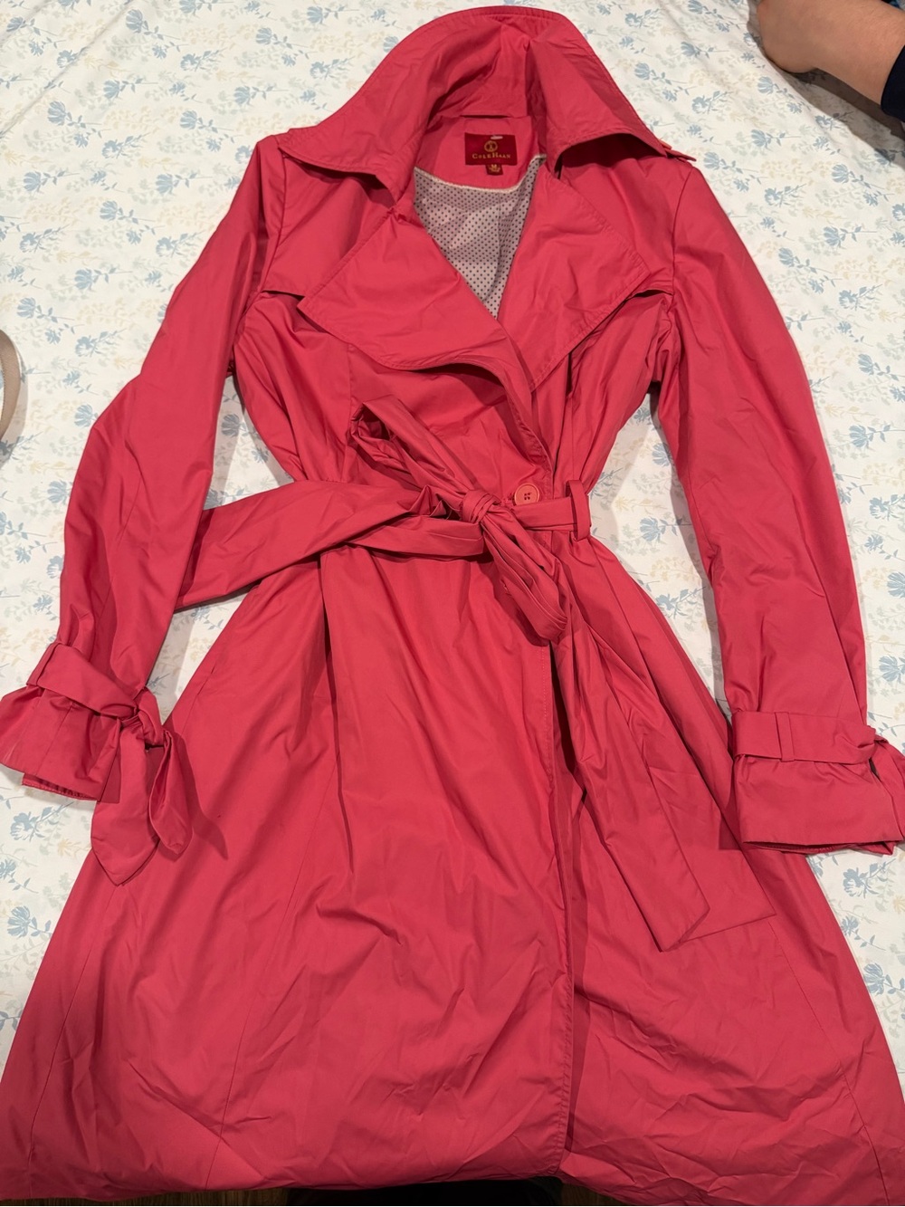 Cole Haan Coral Pink Trench Coat Dress with Waist Tie
